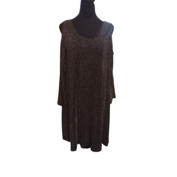 Nina Leonard Women's Size Medium Black & Gold Sparkle Knee Length Dress - Picture 1 of 8